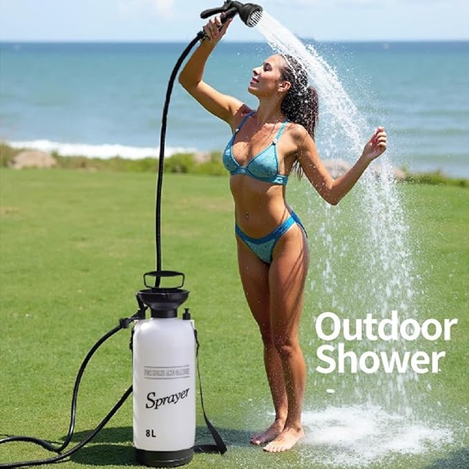 Portable Camping Shower 8L Portable Shower with 10 Modes Sprayer Head and 9.84ft Hose for Garden Picnic Hiking Beach Car Cleaning