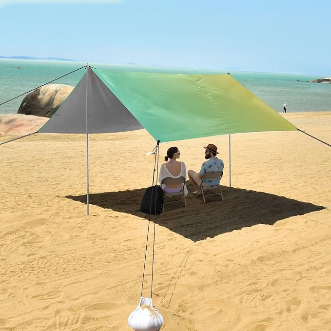 Turquoise Yellow Gradient Stable Beach Tent UPF50+ Water-Resistant Sun Shelter with Sturdy Poles Sandbags and Shovel for Camping Picnics Backyard