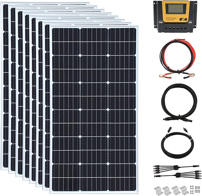 800 Watt 24Volt Solar Panel Kit 8X100W Monocrystalline Module 50A Charge Controller for RV Boats Trailer CamperOff-Grid System (800W Solar Kit)
