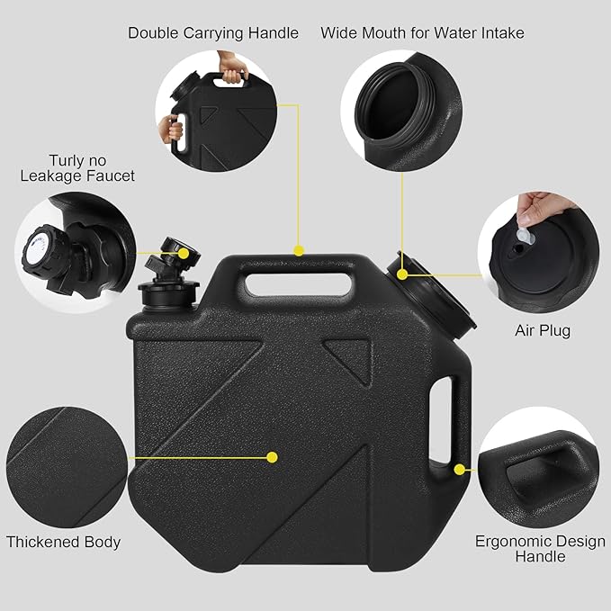 Digury 2.6 Gallon Water Jug Camping Water Container BPA Free Water Storage with Spigot No Leakage Portable Emergency Water Tank for Outdoor Hiking Camping Picnic Supplies Black