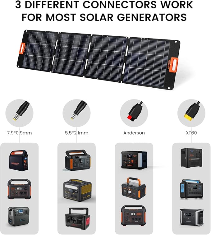 Portable Solar Panel 200 Watt Foldable 200W Solar Cell Solar Charger for Power Station Waterproof w/Adjustable Kickstand XT60 Anderson DC 8mm Connector for Camping Off Grid Living