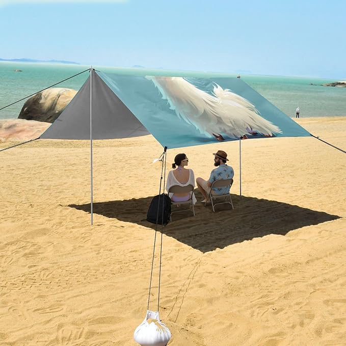 ALAZA Cute Cartoon Llama Alpaca Beach Tent Sun Shelter UPF50+ Protection Beach Shade Canopy w/ 4 Sandbags for Outdoor Camping Fishing Backyard Fun Picnic 10x9 ft