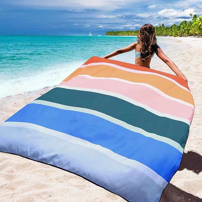 Beach Blanket Waterproof Sandproof Beach Mat 79 X 83/10'x9'for 2-8 Adults Quick Drying Outdoor Picnic Mat Beach Accessories for Travel Camping Hiking