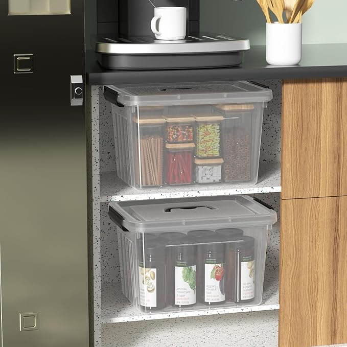 Sadstory 18 Quart Plastic Storage Tote Box with Handle Clear Latching Bins with Lid 4 Packs