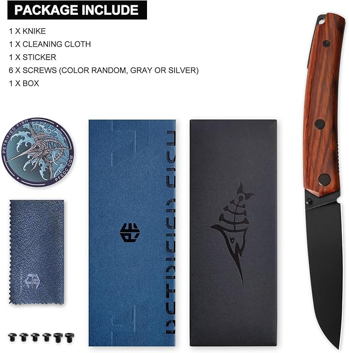 Petrified fish PF719 Patte Folding Knife3.38 14C28N Steel Black Stonewashed Blade Cocobolo Wood Handle Thumb Stud Liner lock Pocket Knife
