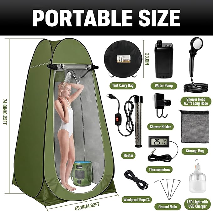 Portable Camping Shower 6000mAh Rechargeable Shower Pump Large Capacity Foldable Bucket 6' 7 Filtered Shower Head Summer Beach Outdoor Camp Showering Hiking Pet Bath RV Car Wash Water Plant