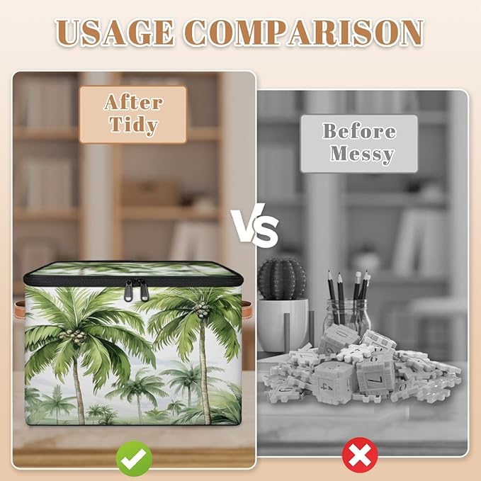 Palm Tree Storage Bins with Lids Tropical Trees Fabric Storage Boxes with Zipper Collapsible Decorative Closet Organizer Cube for Clothes Organizing Shelves