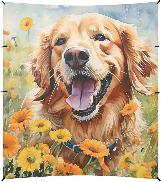 ALAZA Cute Golden Retriever in Flower Field Beach Tent Sun Shelter Portable Canopy Sunshade for Outdoor Camping Picnics Backyard Fun 10x9 ft