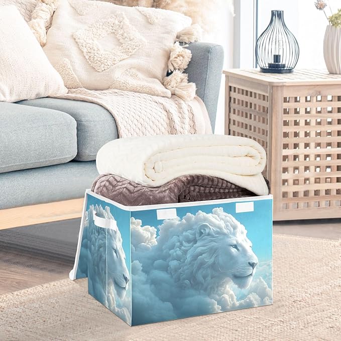 Storage Cube with Lid Cloud Lion Print 16.5×12.6×11.8 IN Collapsible Large Capacity Foldable Storage Basket Bin Organizer