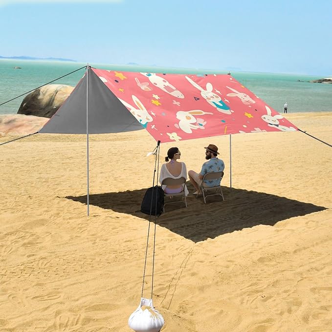 Cute Foldable Beach Tent UPF50 Waterproof Shade Sun Shelter with Sandbags and Shovel for Camping Picnics Backyard &amp Fishing