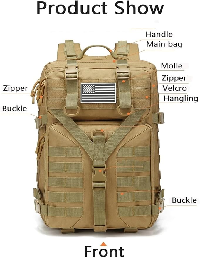 New Men Tactical Backpack 50L Capacity Waterproof Outdoor Sport Hiking Camping Hunting Backpack Bags for Men(A)