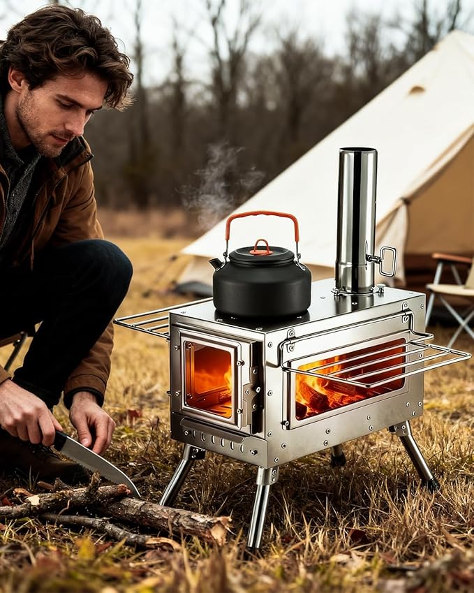 Camping Wood StoveWood Burning Tent StovePortable Hot Tent Stove for Camping Hunting Ice FishingCookingShelter