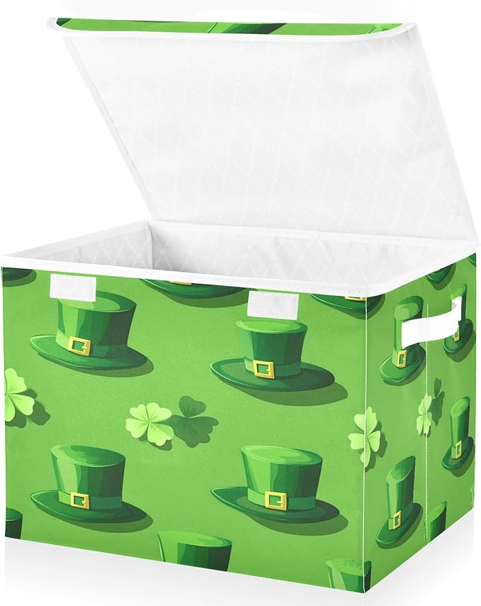 St. Patrick's Day Hat Fabric Storage Bins with Lids and HandleFoldable Storage Bins with LidsCloset Organizers for Clothes Storage Room Organization Office Storage Chest Organizer
