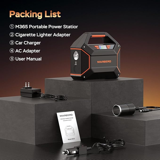 MARBERO Portable Power Station 155Wh Portable Charger 100W Power Station with 6 Outputs 2x 110V AC Outlet LED Flashlight for Home Blackout Camping RV Travel Ultra-Light &amp Silent Fan UL Certifie