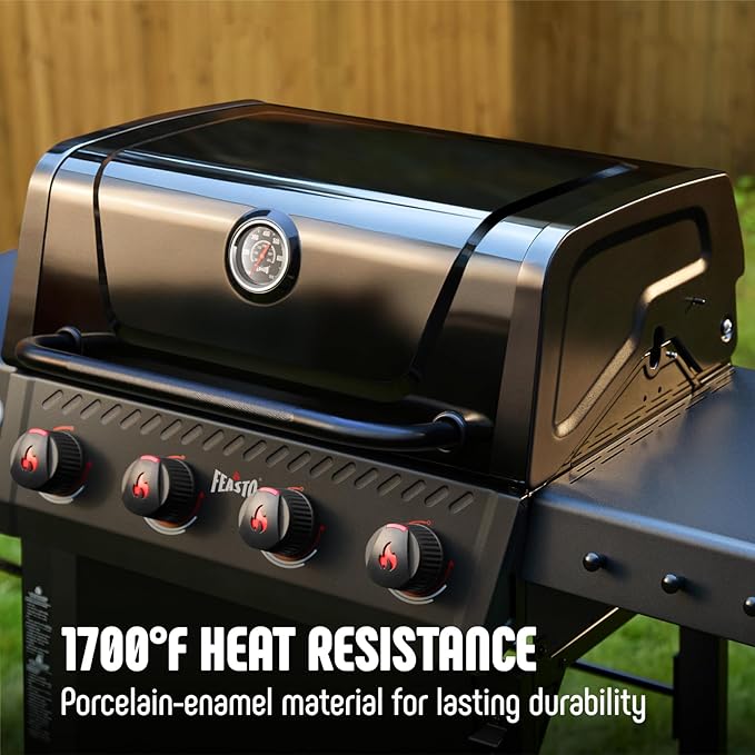 Feasto 4-Burner Propane Gas Grill 36000 BTU Outdoor Patio BBQ with Dual Side Tables Porcelain-Enameled Cookbox &amp Porcelain-Enameled Cast-Iron Grates for Deck Parties &amp Patio BBQ 559 Sq. In