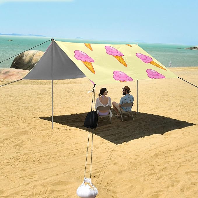 Beach Canopy with Windproof Ropes &amp Sandbags Beach Tent Sun Shade Sun Shelter for Camping Trips Fishing Backyard Fun or Picnics Ice Cream