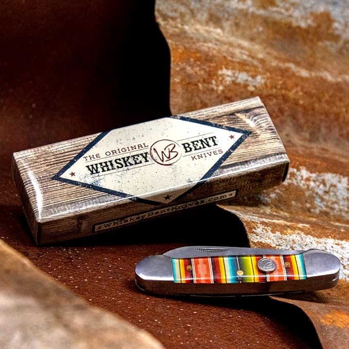 WHISKEY BENT HAT CO. Traditional Canoe Folding Knife 3.63 Closed Length 440C Stainless Steel Blades (Serape Sunrise)