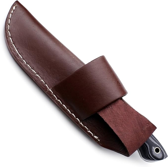 GCS Handmade D2 Steel Hunting And Skining Knife with Black And White Micarta Handle Full Tang Blade and Leather Sheath for Hunting Hunting Camping Survival EDC-GCS 933