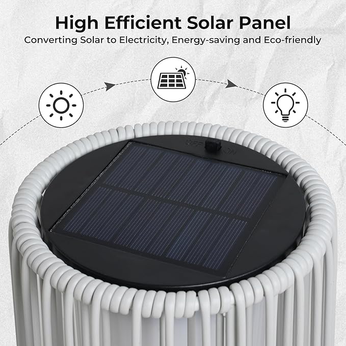 Grand patio Outdoor Floor Solar Light 2-Pack Wicker Solar Patio Lamp Waterproof Outside Deck Lamp for Porch Yard Garden Lawn Decorations - White Gordes 2 PCS