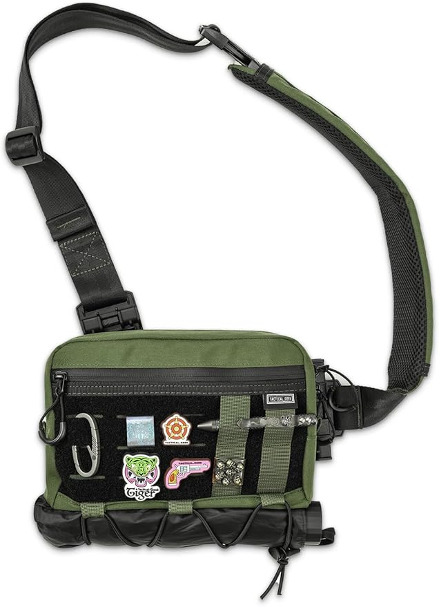 TACTICAL_GEEK Crossbody Shoulder Bag Nylon Multipurpose Daypack Chest Backpack Casual Shoulder for Daily Carry (Black Green-L3S-CR-Small)