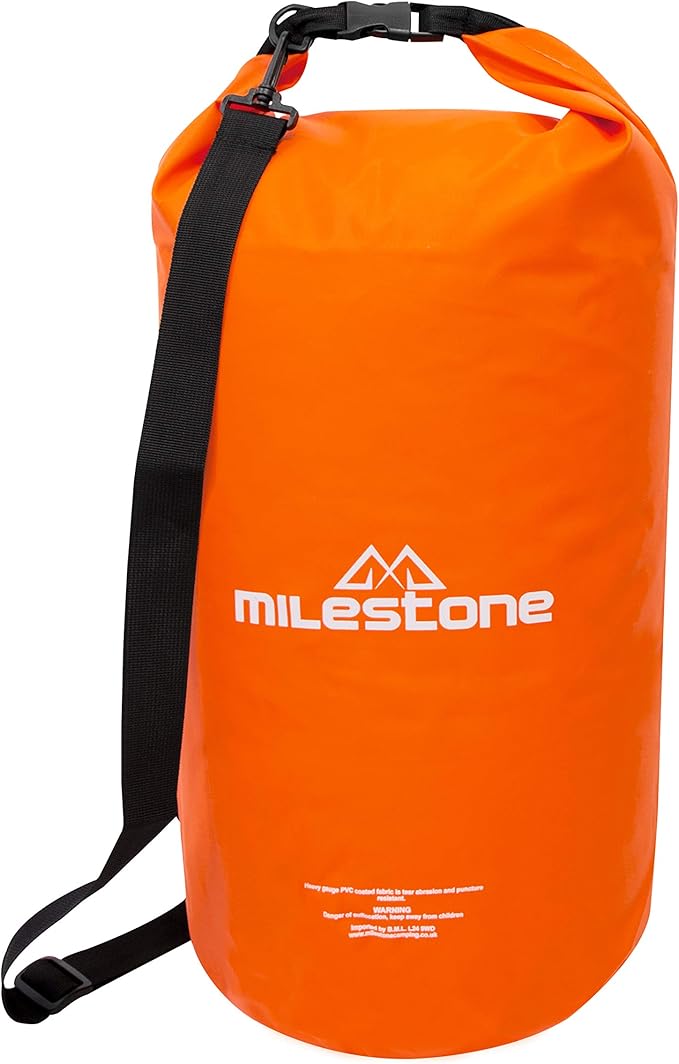 Milestone Camping Waterproof Dry Bags / Single Bag Or Set Of 3 / Roll Up Close / Easy To Spot Bright Green Or Orange Design / Great For Camping Fishing Skiing &amp Hiking Trips