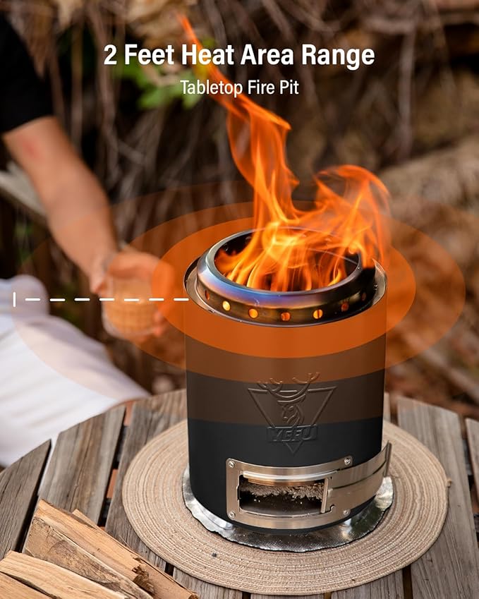 YEFU Tabletop Fire Pit 9.7 x 7.1 in Flame Intensity Control Camping Stove for Outdoor &amp Patio Fueled by Pellets or Wood Safe Burning Table Top Firepit with Travel Bag &amp 2 Mini Sticks Blac