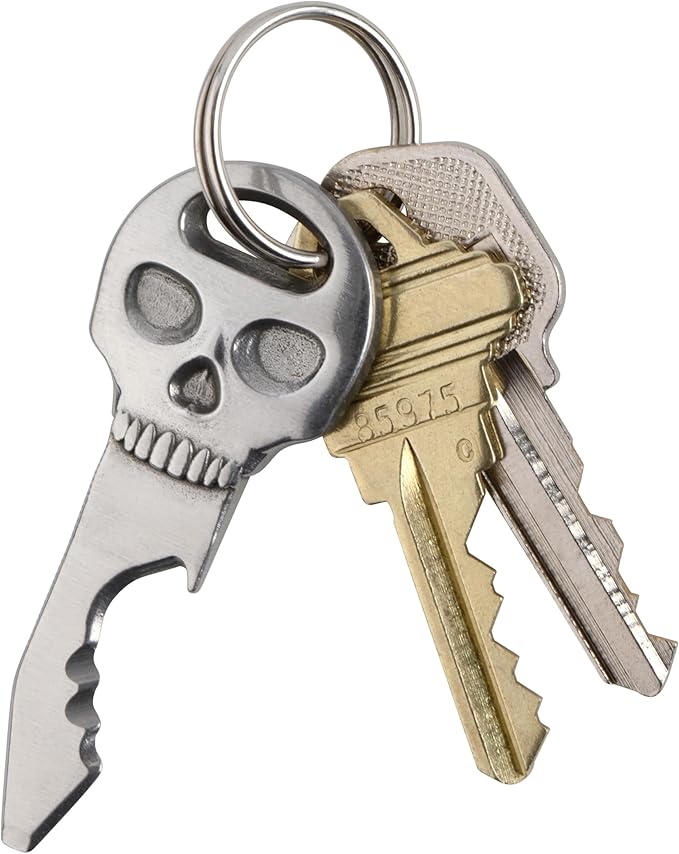 Nite Ize DoohicKey SkullKey Key Tool - Durable Keychain - Multipurpose with Bottle Opener File Serrated Edge Scoring Point &amp Screwdriver - Travel &amp Airport-Friendly Multi Tool - 2 Pack