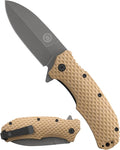 Off-Grid Knives - Rapid Fire Stinger Assisted Spear Point Blade Hard Use Build Tactical Camping &amp Survival EDC Cryo D2 Steel G10 Scales Deep Pocket Carry (Coyote)