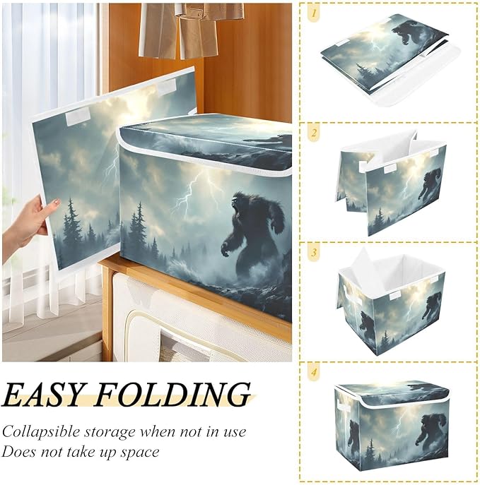 Storage Cube with Lid Forest Sasquatch Print 16.5×12.6×11.8 IN Collapsible Large Capacity Foldable Storage Basket Bin Organizer