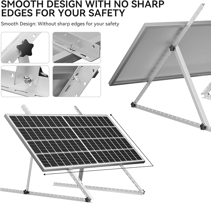 Upgraded 47in Adjustable Solar Panel Tilt Mount Brackets Foldable Tilt Legs Support 100 200 300 400 500 Watt Solar Panels 4-8Pcs Solar Panel Stand for Roof Off-Grid RV and Boat