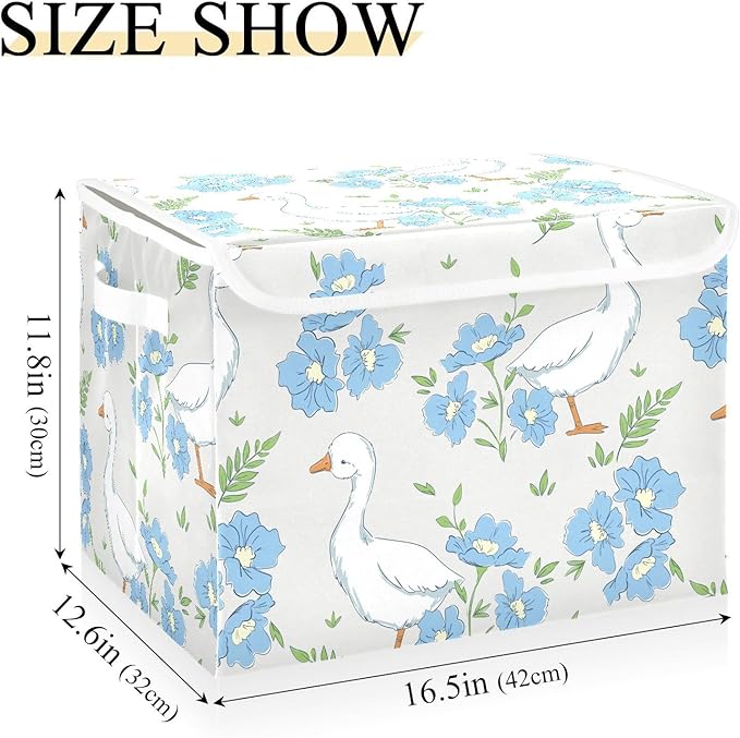 susiyo Large Foldable Storage Bin with Flip-Top Lid Cute Goose and Flowers Storage Box Collapsible Closet Organizer Containers Boxes Decorative Baskets with Handles for Home Bedroom Living Room Offic