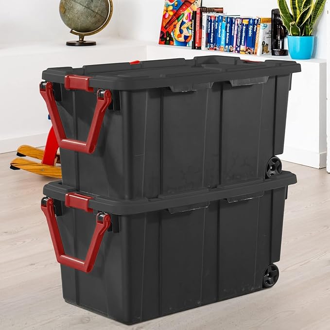 Storage Bins 40 Gallon Heavy-Duty Plastic Storage Bins Container Totes with Durable Lid and Secure Latching Buckles Stackable 2 Pack