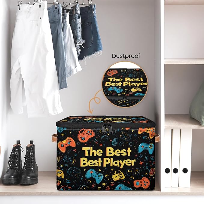 Game Storage Bins with Zipper Lids for Bedroom Kitchen Bathroom Storage Basket Foldable Toy Cube Storage Organizer for Kid Teen Women Men