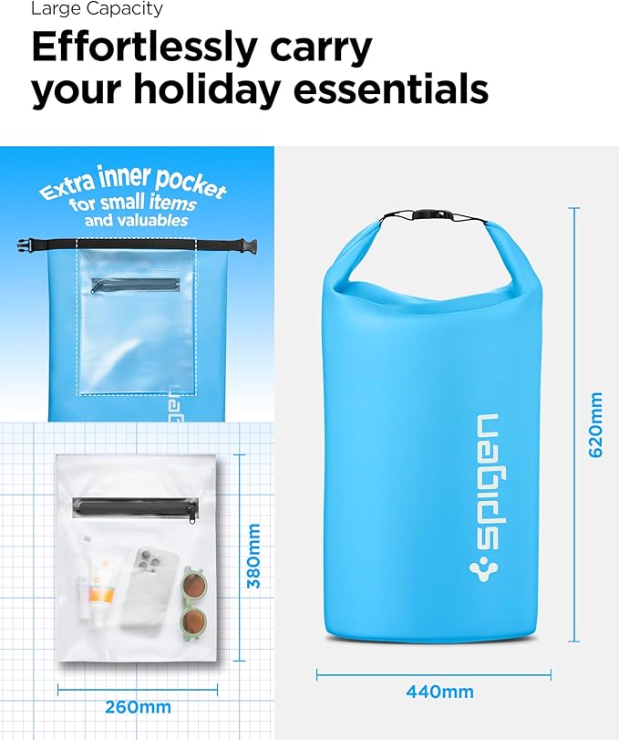 Spigen AquaShield Waterproof Dry Bag Backpack A631 30L Roll Top Lightweight Dry Storage Bag for Travel Swimming Boating Kayaking Camping and Beach