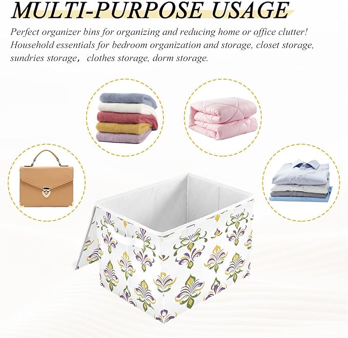Graffiti Mardi Gras Logo Pattern Foldable Storage Baskets Fabric Boxes with Handle Organizers with Flip-Top Lids Storage Bins for Home Bedroom Office