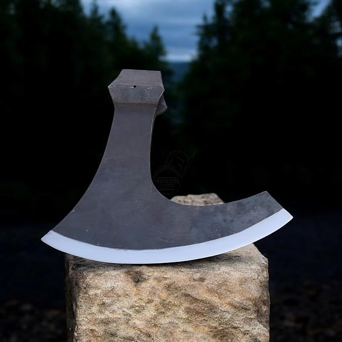 Large Size Hand Forged Medieval Center Hole Axe Head for Wood Chopping Camping | High Carbon Steel 27cm Length 28cm Cutting Edge 3 Lbs Weight | Outdoor Survival Tool