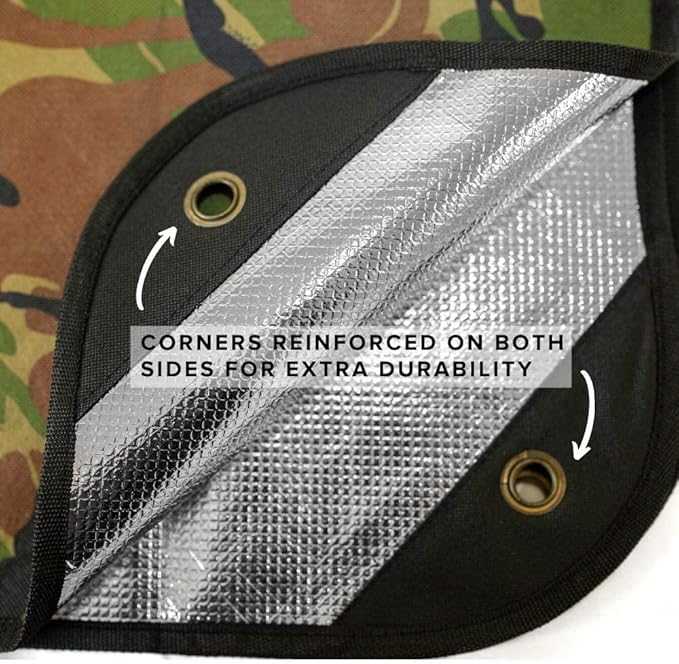 Arcturus Insulated Tarp Reusable Heavy Duty Thermal Survival Blanket – 60x82in Reflects 90% Body Heat Waterproof Windproof 3-Layer Design Reinforced Grommets Woodland Camo