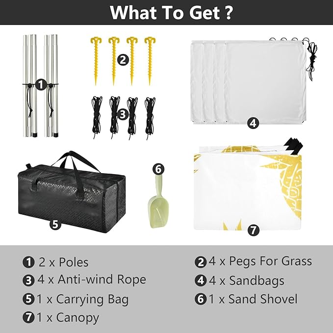 Beach Canopy with Windproof Ropes &amp Sandbags Beach Tent Sun Shade Sun Shelter for Camping Trips Fishing Backyard Fun or Picnics Pineapple