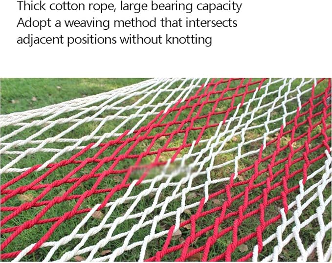 Portable Hammock Mesh Camping Hammock Thick Rope Hammocks with Sticks for Outdoor/Indoor Patio Backyard for Backpacking Beach (Color : Red+Dedicated Strap)