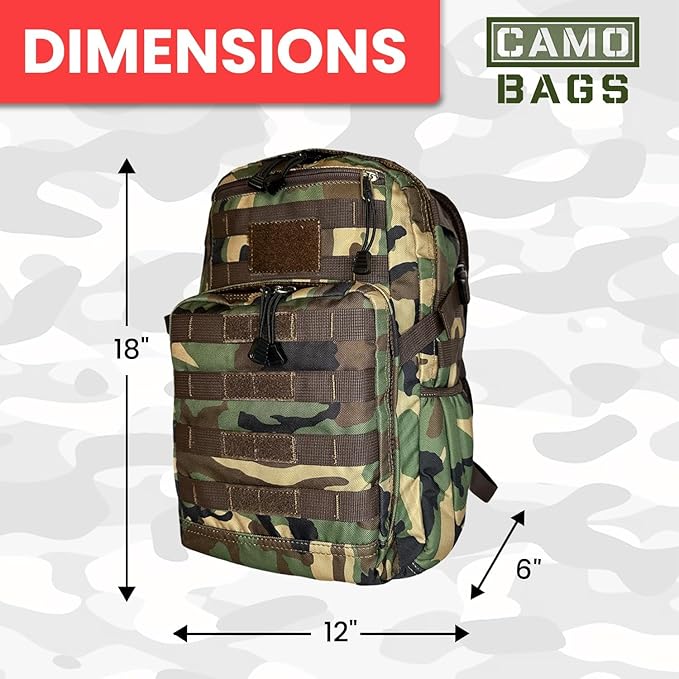 Camo Tactical Daypack Backpack - 1000D Polyester Tactical Backpack with Multi Compartments Air-Mesh Padded Back Side Compression &amp Adjustable Shoulder Straps - Travel Backpack Use for Outdoor &a