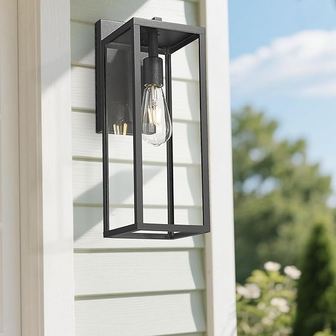Bestshared Dusk to Dawn Sensor Outdoor Wall Lantern 18 Inch Tall Large Exterior Wall Lights Anti-Rust Modern Black Outside Lamp for House Front Porch Doorway Patio (Black 18 H)
