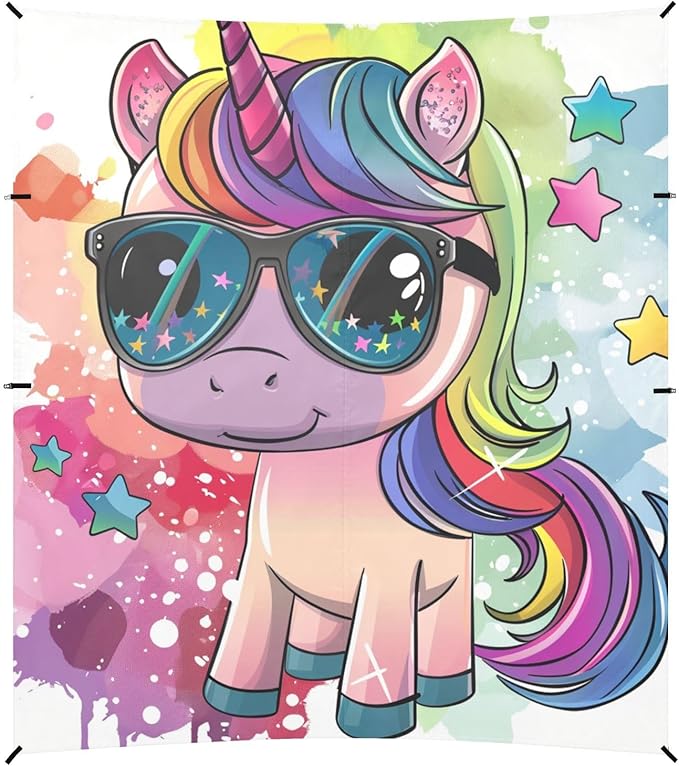 ALAZA Unicorn Horse with Rainbow Sparkles Star Beach Tent Sun Shelter Portable Canopy Sunshade for Outdoor Camping Picnics Backyard Fun 10x9 ft