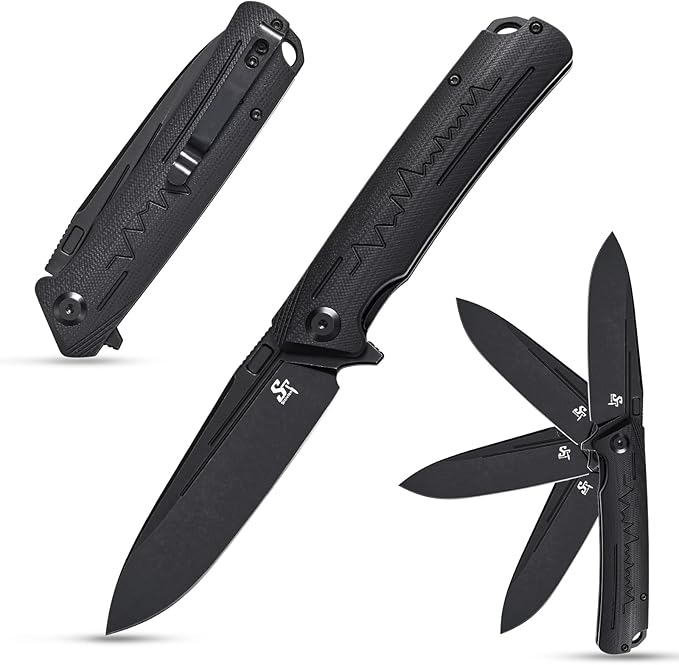 Sitivien ST136 Folding KnifeD2 BladeG10 Handle EDC Tool Knife for Outdoor Hiking Camping(Black)