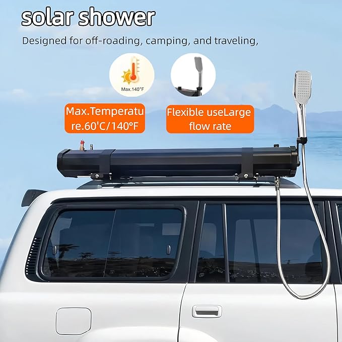 Road Camping Shower Pressurized Water Tank 4.76-8Gal Solar Roof Rack ShowerPortable Camping Showerhead Handheld with Storage Bag Device