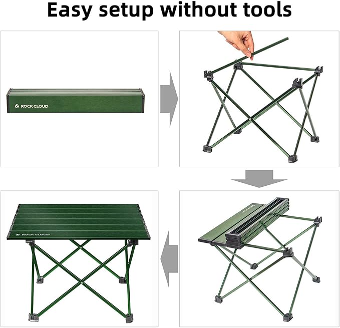 ROCK CLOUD Portable Camping Table Ultralight Aluminum Folding Beach Table Camp for Camping Hiking Backpacking Outdoor Picnic Green