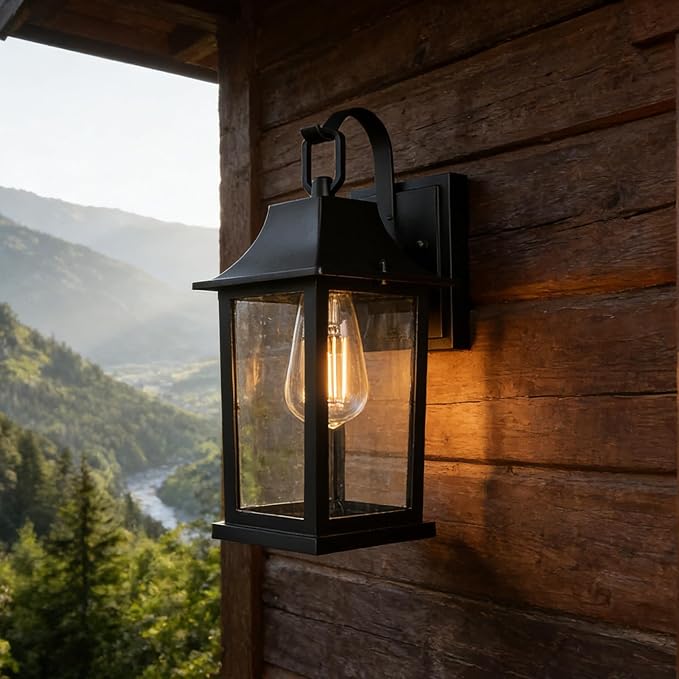 Outdoor Sconce LightsBlack 13 inch Outdoor Wall sconcesAluminum &amp Tempered Glass Exterior SconceWaterproof Rustproof Porch Lighting for Front DoorGaragePatio