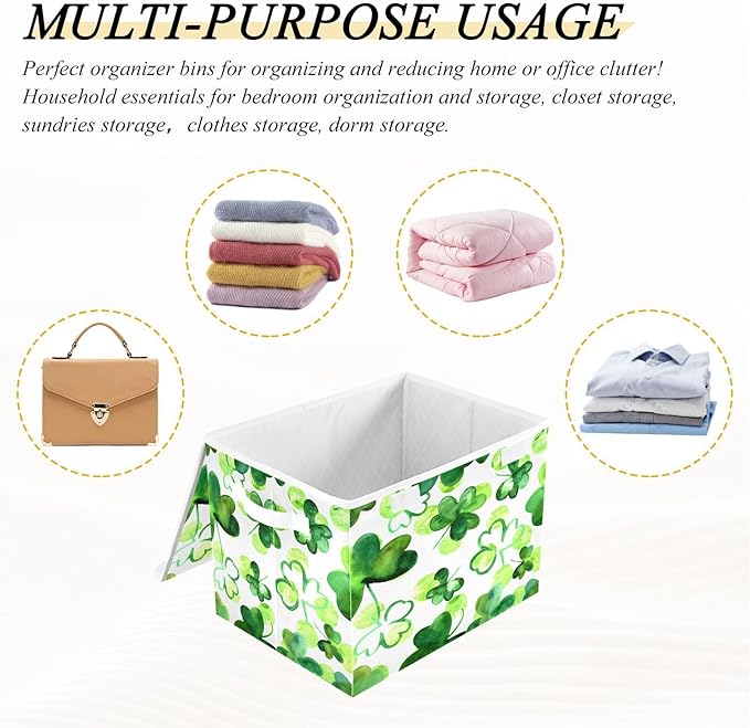 Lucky Leaf Fabric Storage Bins with Lids and HandleFoldable Storage Bins with LidsCloset Organizers for Clothes Storage Room Organization Office Storage Chest Organizer