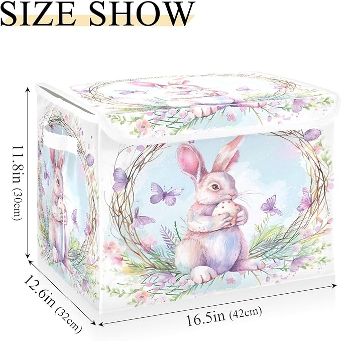 Easter Bunny Fabric Storage Bins with Lids and HandleFoldable Storage Bins with LidsCloset Organizers for Clothes Storage Room Organization Office Storage Chest Organizer