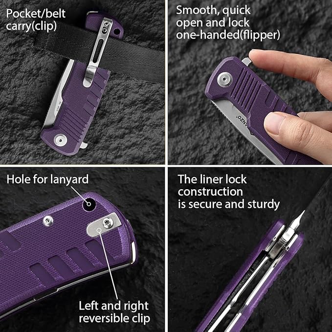 Firebird Ganzo G769-BK EDC Folding Pocket Knife Razor Sharp D2 Stainless Steel Blade G10 Handle with Clip Outdoor Hunting Fishing Hiking Folder Best Gift for Men (Black)