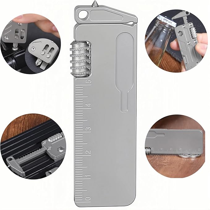 Titanium Pocket Wrench Multitool 0.1 lbs Lightweight EDC Keychain Tool with 15mm Adjustable Jaw 9-in-1 Functions — Auto Window Breaker and Screwdriver for Daily Carry